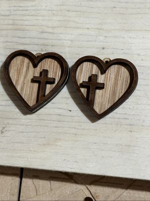 laser   layer heart cross earrings